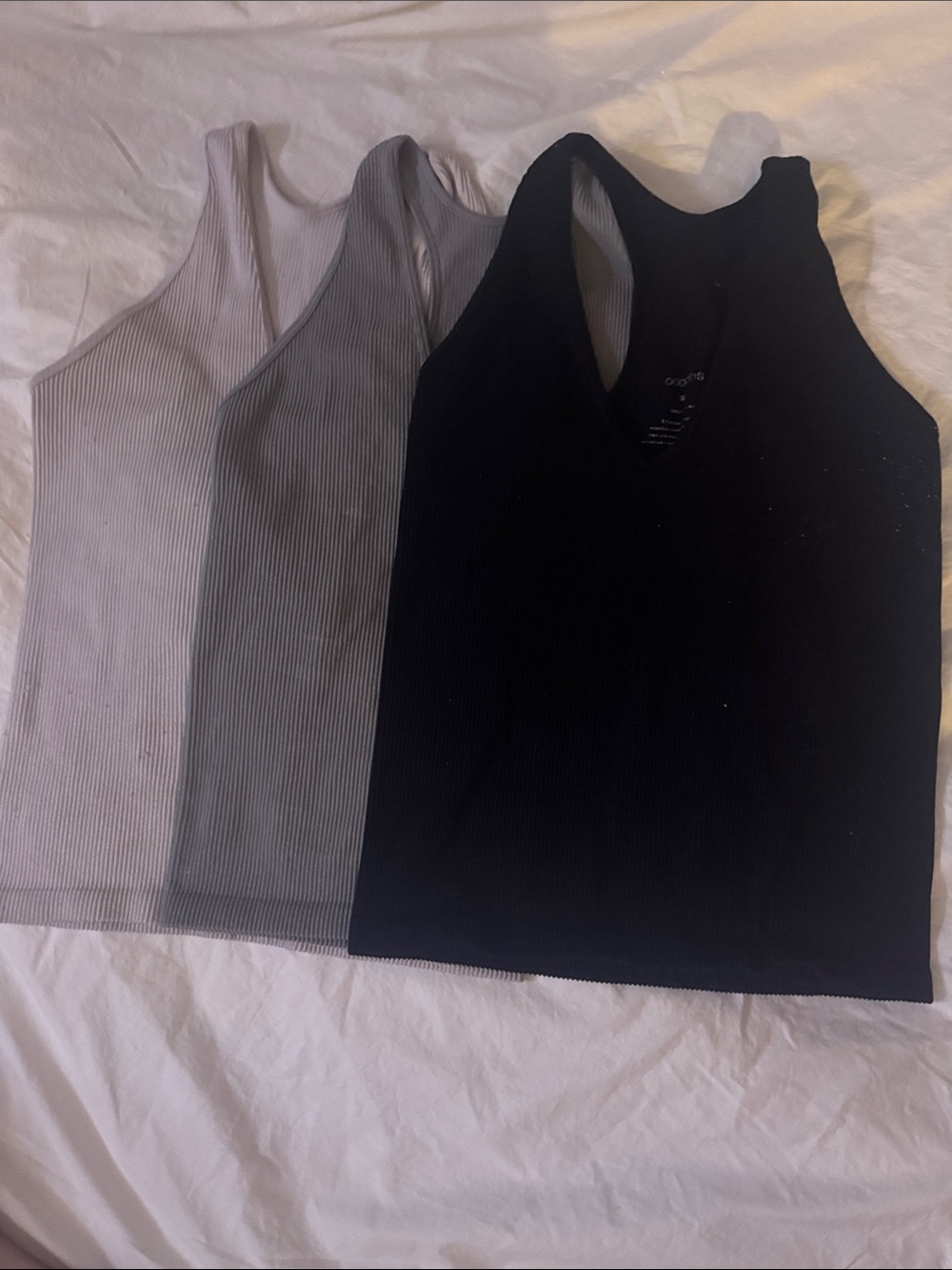 Ribbed Tank Top Set - Black, Dark Gray, Light Gray